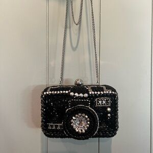 Black Beaded Camera-Shaped Evening Bag